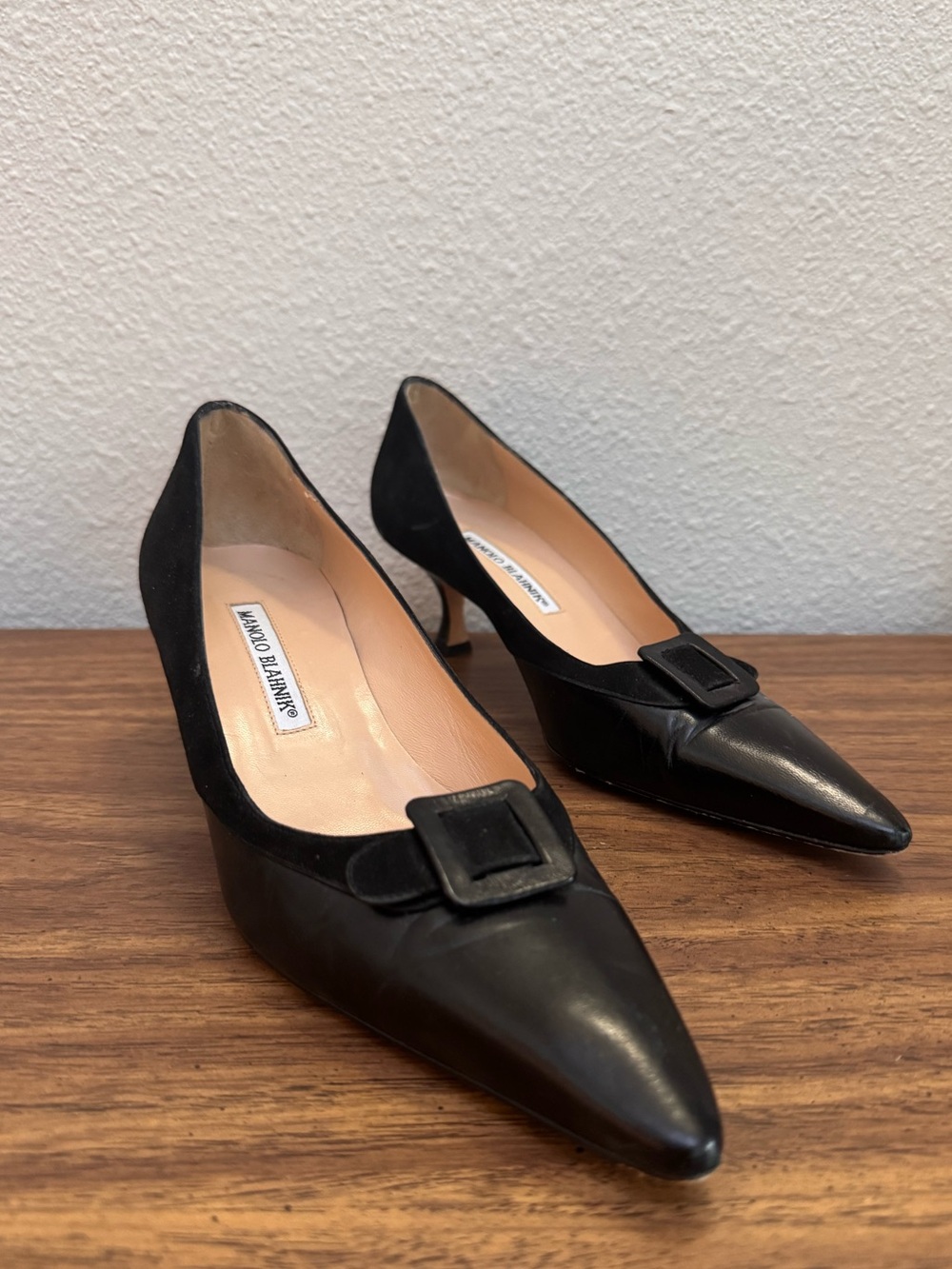 Manolo Blahnik Black Pointed Toe Buckle Pumps